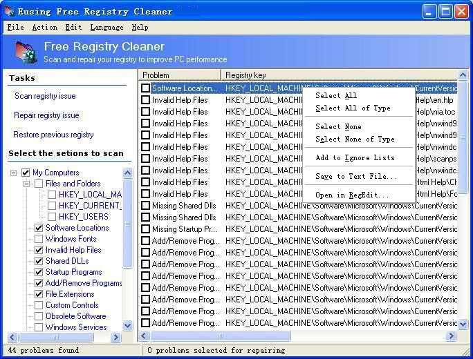 Eusing Free Registry Cleaner(ע)V3.5 ɫ