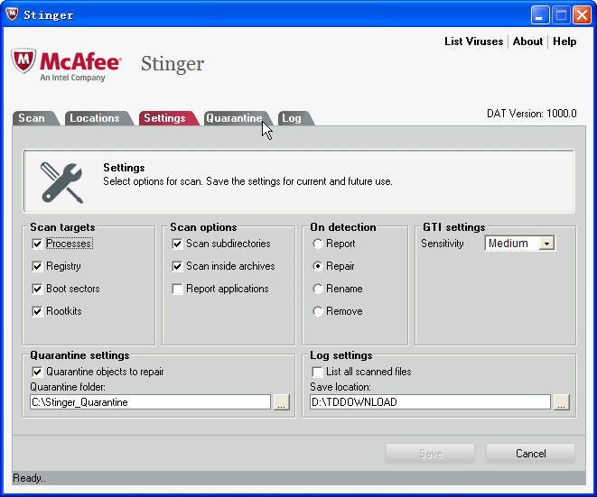 McAfee AVERT Stinger(ⲡ)V12.1.0.869 ӢѰ